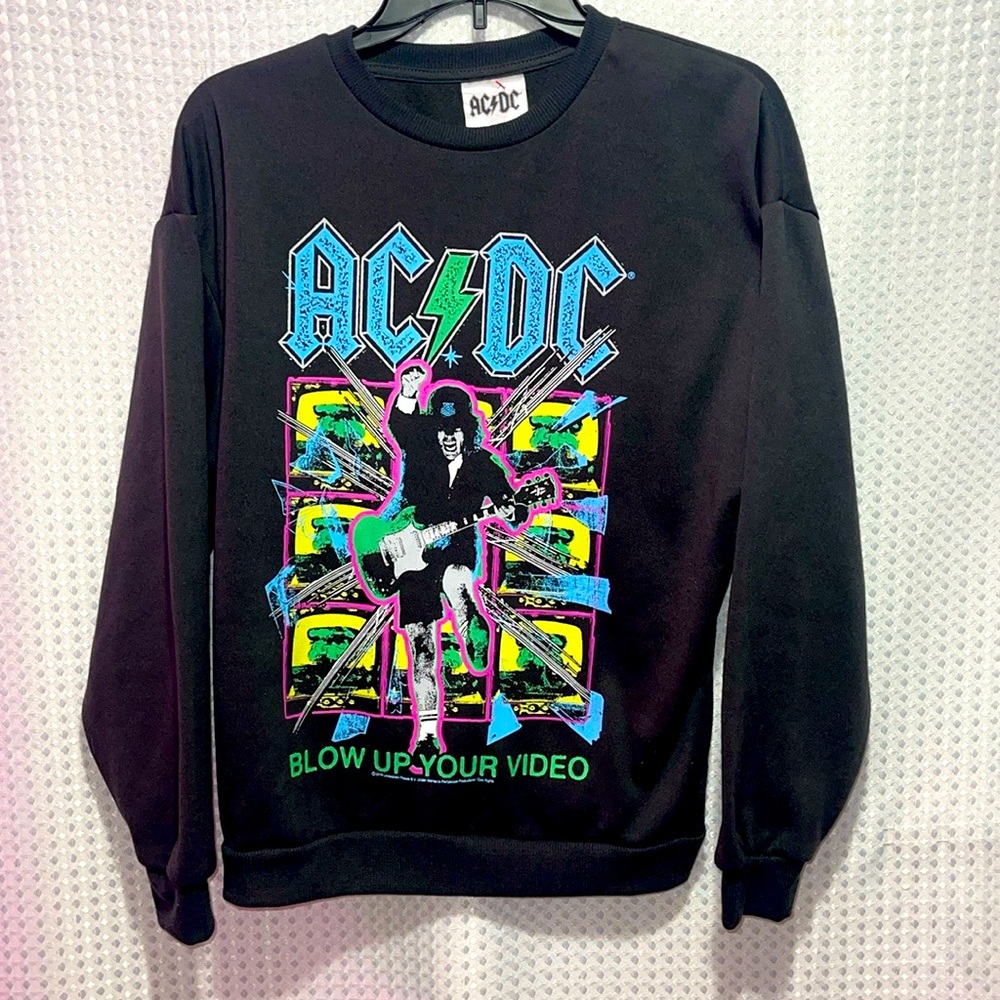 AC/DC Band Music Blow Up Your Video Black Graphic Long Sleeve Crewneck Size S
